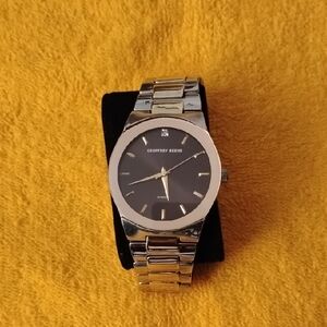 Geoffrey Beene Black Dial Silver Band Watch